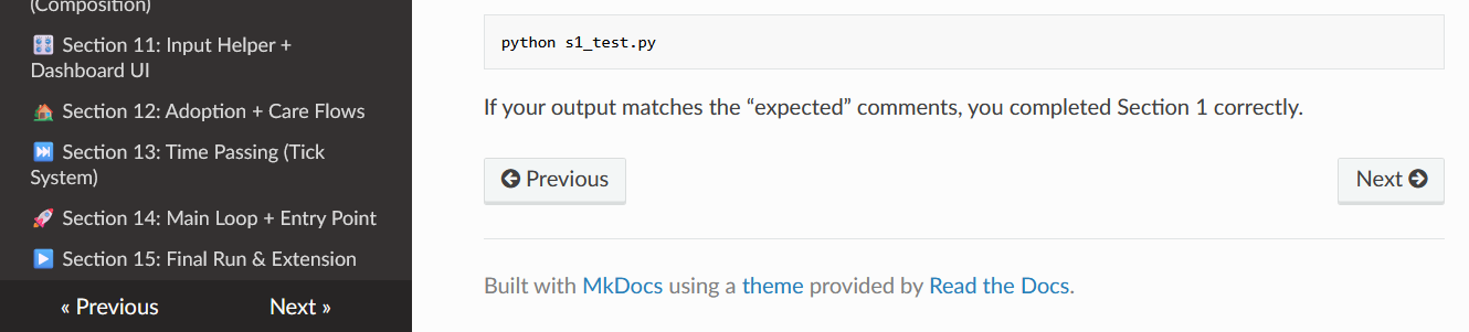 Screenshot showing the bottom navigation bar that appears at the bottom of the page (used to go to the next section)