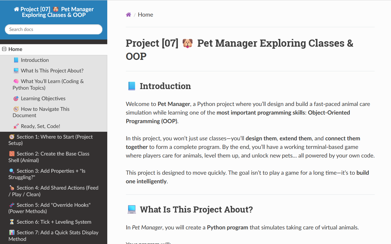 Screenshot showing the section dropdown menu in the top-right corner of the document